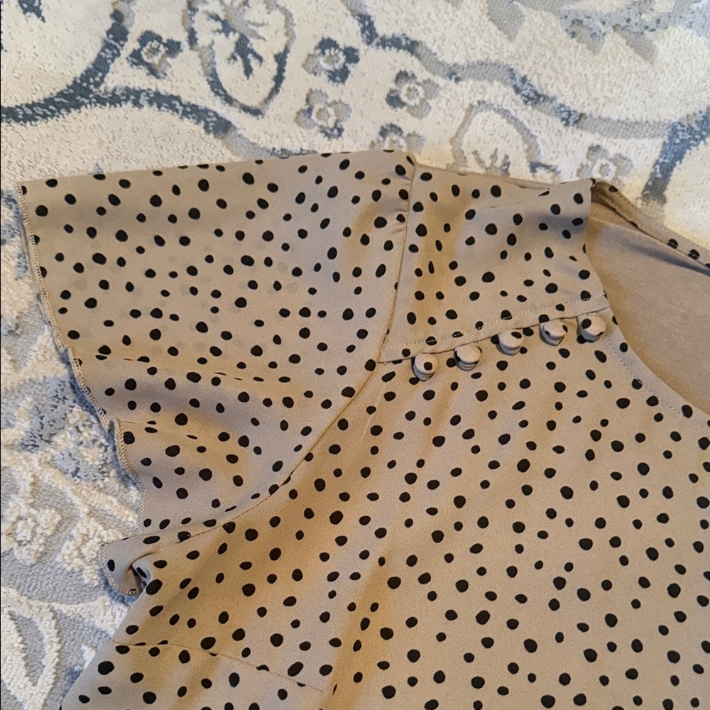 Worthington Beige Polka Dot Short Sleeve Blouse - Picture 3 of 6